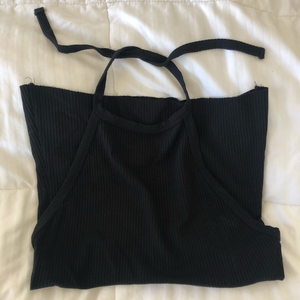 Reformation black ribbed tank with tie around neck